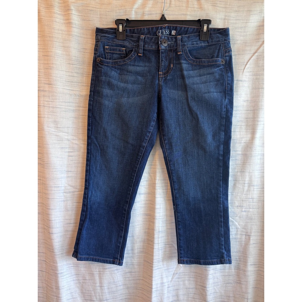 Guess Jeans Dark Wash Cropped Denim Capris Size 29 J80848 Stretch Straight Leg